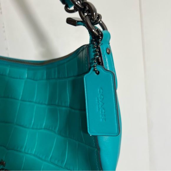 Coach Chelsea Crossbody Shoulder Turquoise Blue Croc Embossed Leather Bag 37733 - Picture 5 of 8